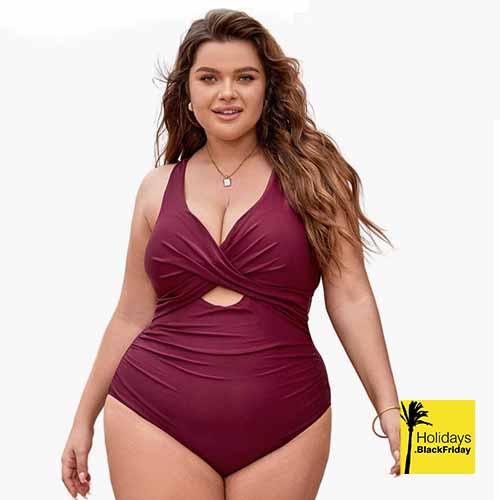 A photo of a girl wearing One Piece Plus Size Wrap Swimsuit Floral Swimming Costume Swimwear deal.